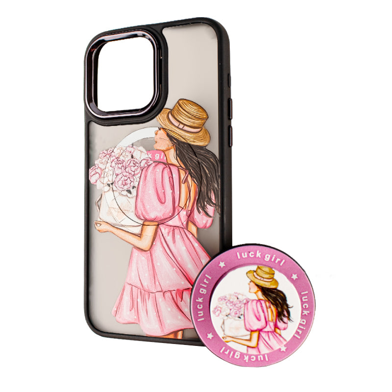 Custodia MagSafe per Apple iPhone 13 Pro Max, BOTER, MagPopsocket Luck Girl, Multicolore