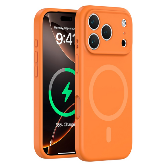 Coque MagSafe pour Apple iPhone 17 Pro, OEM, Silicone Liquide, Orange