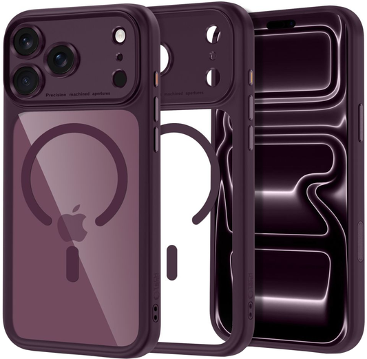 Coque MagSafe pour Apple iPhone 18 Pro Max / 17 Pro Max, Tech-Protect, MagPeak CC, Transparent Rouge Bordeaux