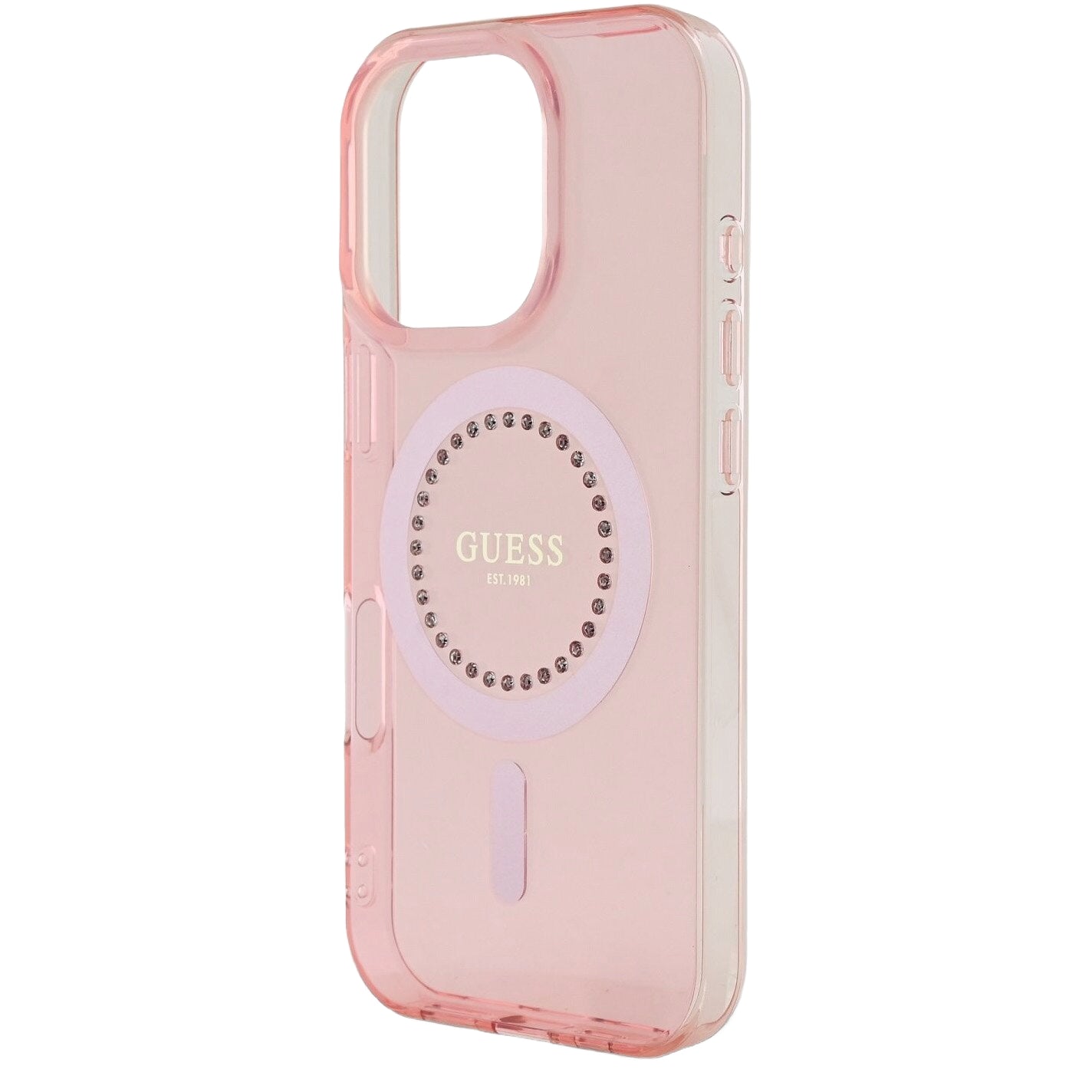 MagSafe Case for Apple iPhone 16 Pro Max, Guess, IML Rhinestones Ring, Pink GUHMP16XPFTDTEP