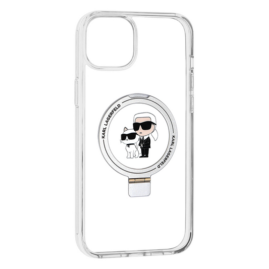 MagSafe-Hülle für Apple iPhone 15 Plus, Karl Lagerfeld, Ringstand Karl und Choupette, Weiß, Wiederverpackt
