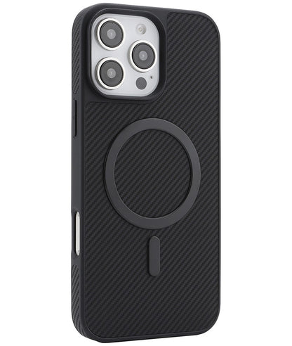 MagSafe-Hülle für Apple iPhone 16 Pro, OEM, Carbon-Metallring, Schwarz