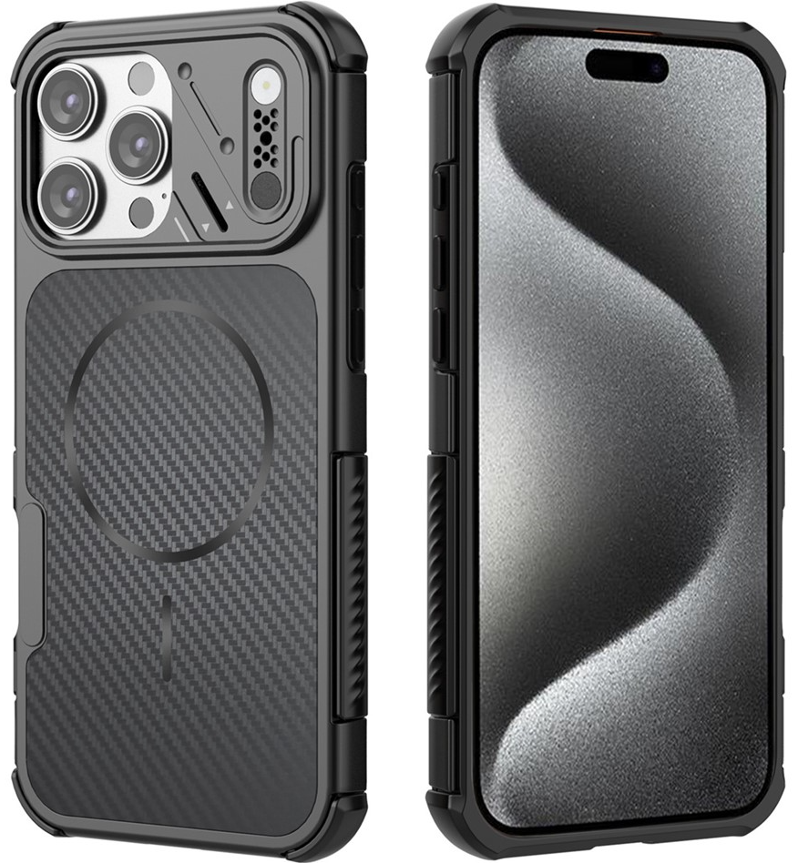 MagSafe-Hülle für Apple iPhone 16 Pro, OEM, Carbon- und Eckenschutz, Schwarz