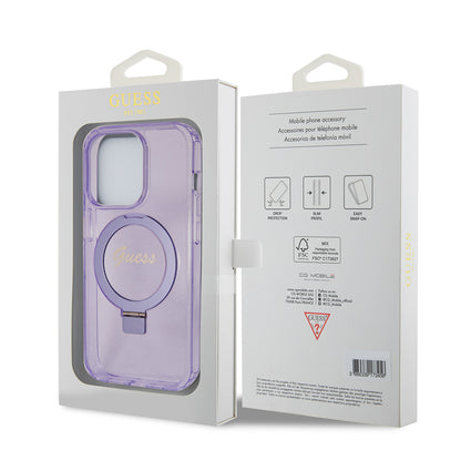Custodia MagSafe per Apple iPhone 15 Pro Max, Guess, IML Ring Stand Glitter, Viola GUHMP15XHRSGSU