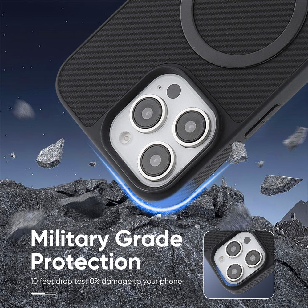 MagSafe-Hülle für Apple iPhone 16 Pro, OEM, Carbon-Metallring, Schwarz