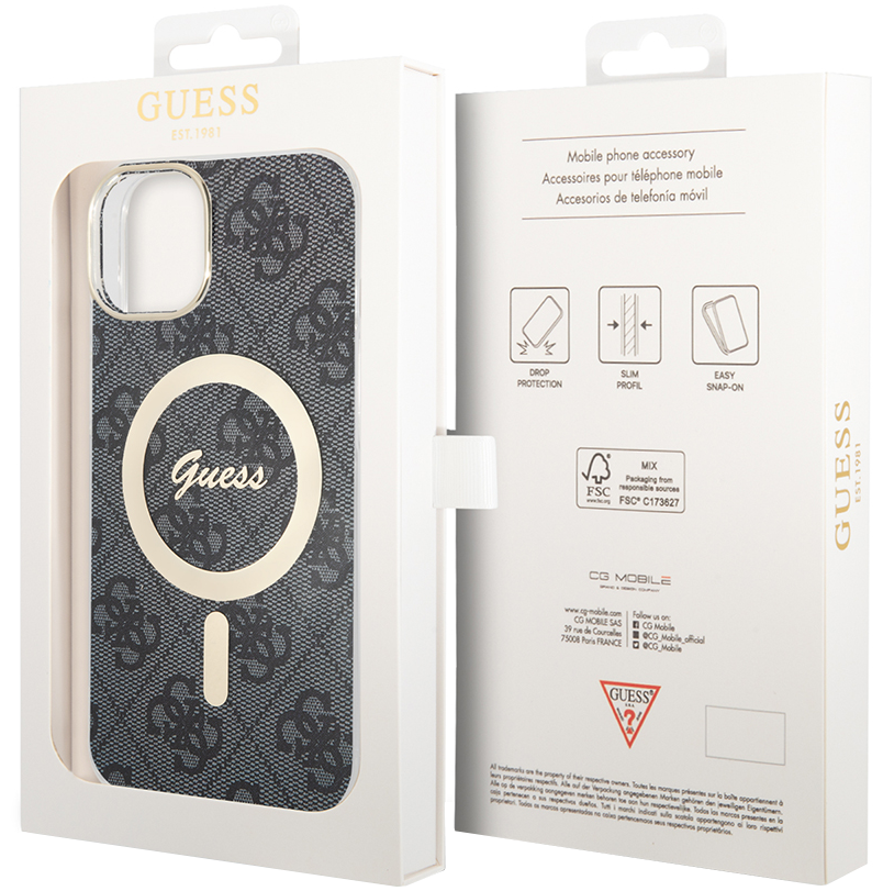 Étui MagSafe pour Apple iPhone 15, Guess, 4G IML, Noir GUHMP15SH4STK