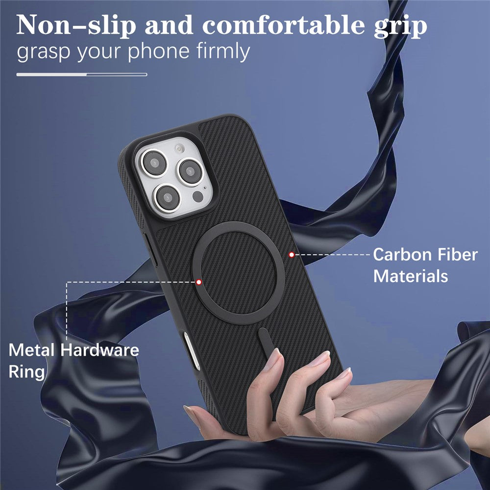 MagSafe-Hülle für Apple iPhone 16 Pro, OEM, Carbon-Metallring, Schwarz