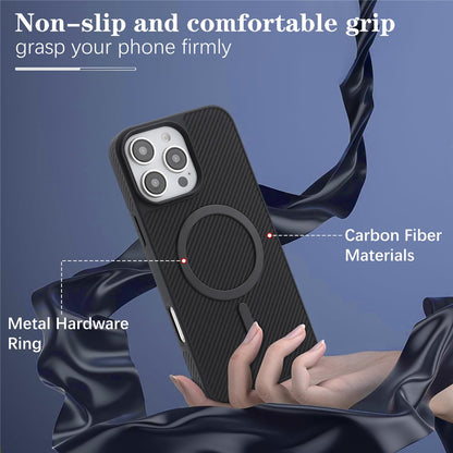 MagSafe-Hülle für Apple iPhone 16 Pro, OEM, Carbon-Metallring, Schwarz