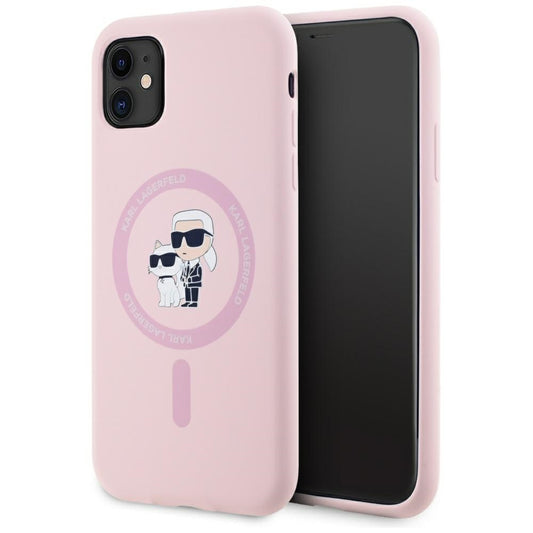 Custodia MagSafe per Apple iPhone 11, Karl Lagerfeld, Silicone Karl & Choupette, Rosa