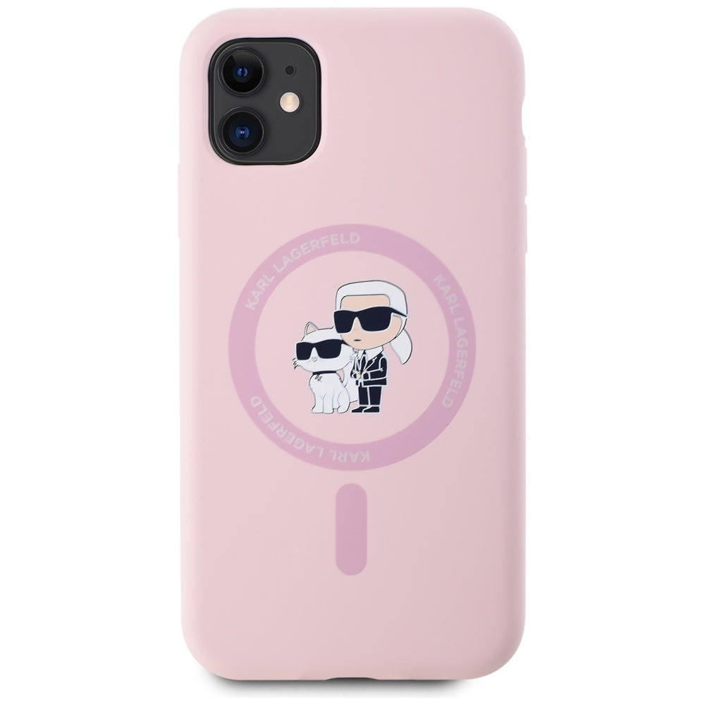 Coque MagSafe pour Apple iPhone 11, Karl Lagerfeld, Silicone Karl & Choupette, Rose
