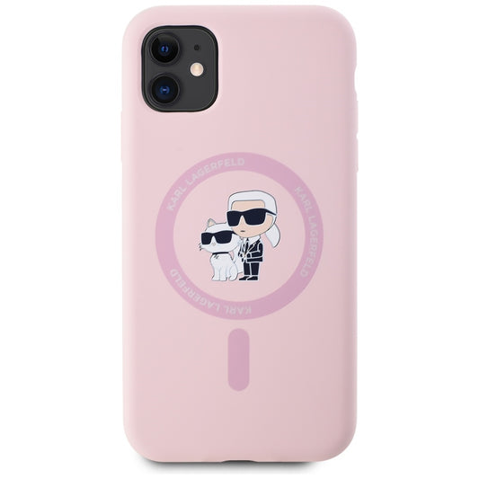 Custodia MagSafe per Apple iPhone 11, Karl Lagerfeld, Silicone Karl & Choupette, Rosa
