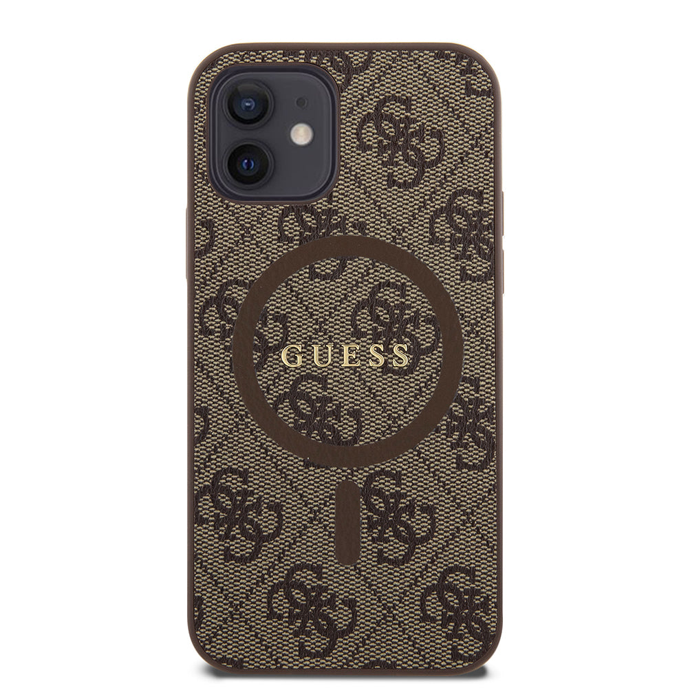 MagSafe Hülle für Apple iPhone 12 / 12 Pro, Guess, 4G Ring Classic Logo, Braun
