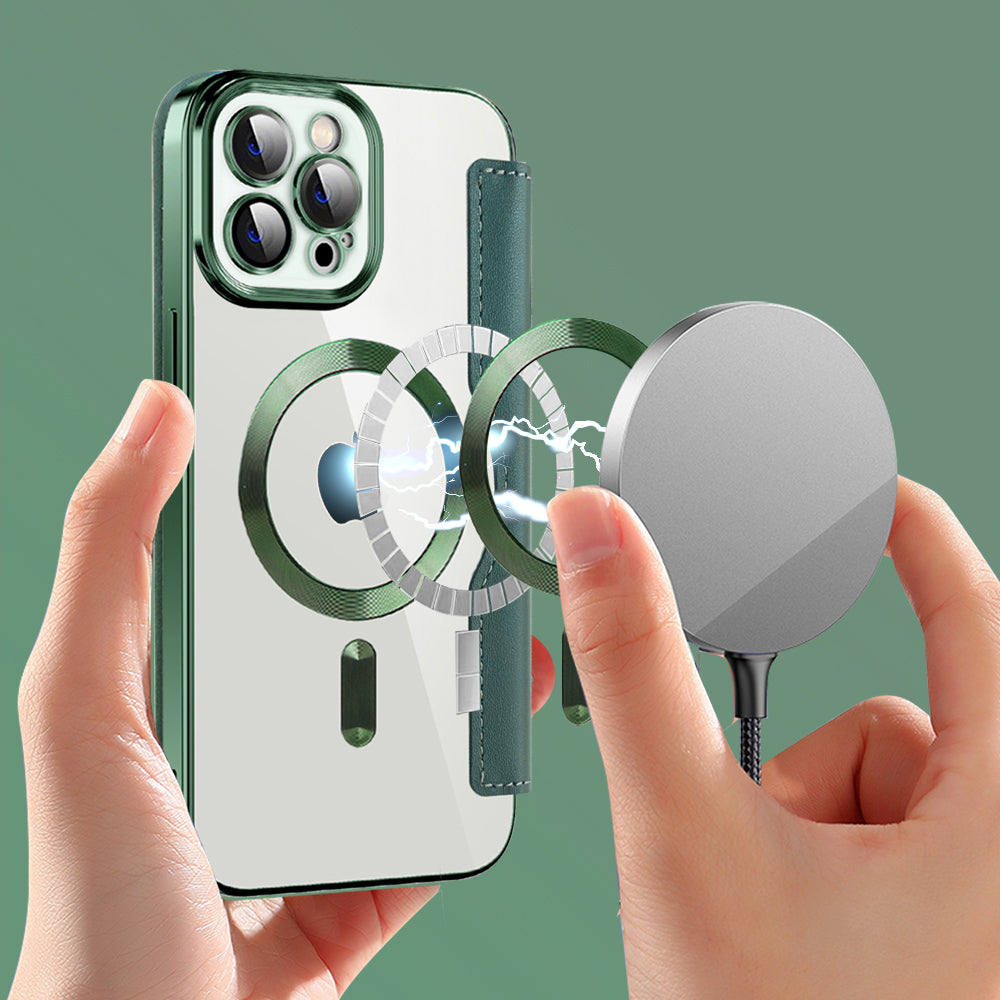 Custodia MagSafe per Apple iPhone 12 Pro, Techsuit, SmartMag Book, Verde