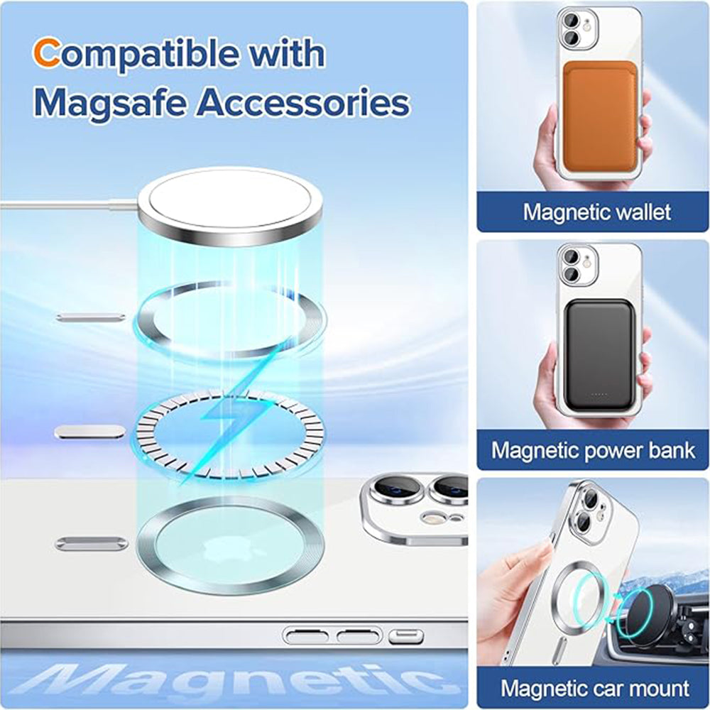 Coque MagSafe pour Apple iPhone 12, Techsuit, Luxury Crystal, Argentée