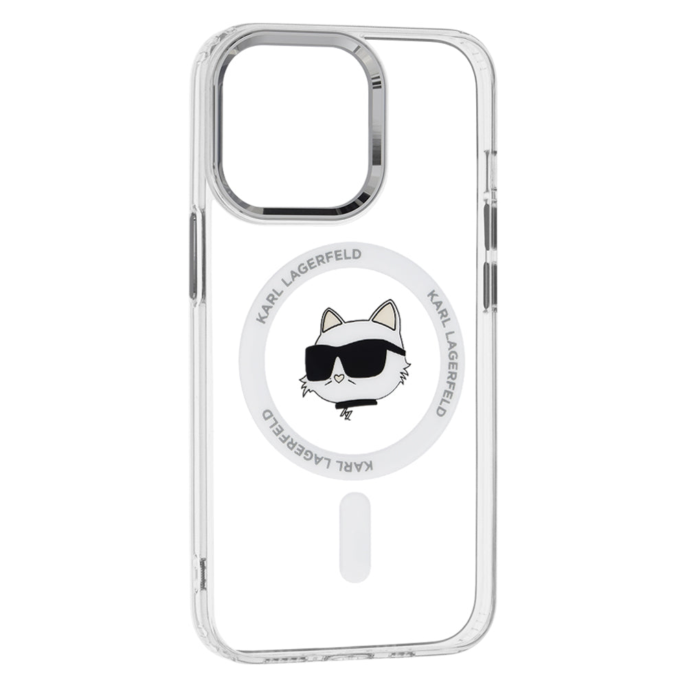 Coque MagSafe pour Apple iPhone 13 Pro Max, Karl Lagerfeld, IML Metal Choupette's Head, Blanche