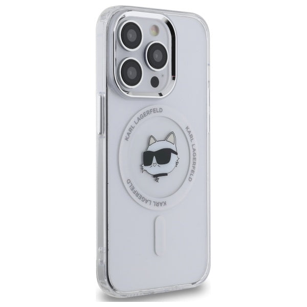 Coque MagSafe pour Apple iPhone 13 Pro Max, Karl Lagerfeld, IML Metal Choupette's Head, Blanche