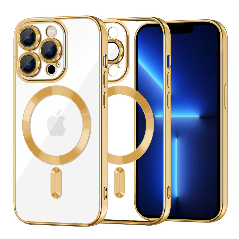 Coque MagSafe pour Apple iPhone 13 Pro Max, Techsuit, Luxury Crystal, Dorée