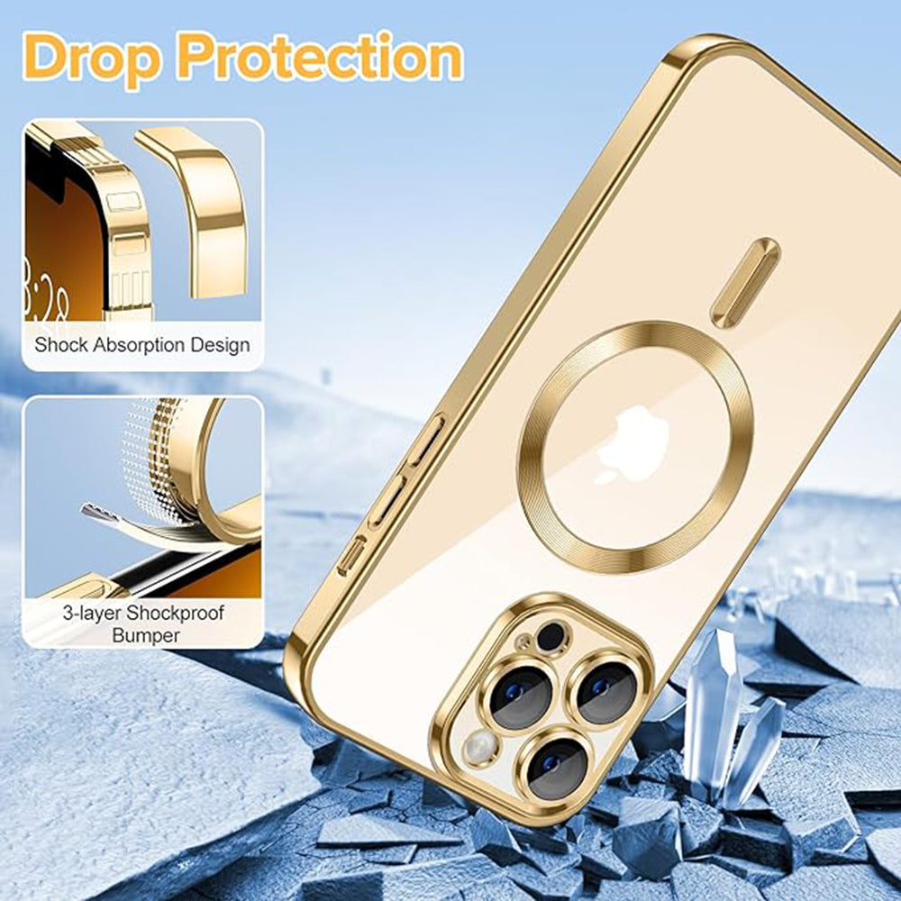 Coque MagSafe pour Apple iPhone 13 Pro Max, Techsuit, Luxury Crystal, Dorée