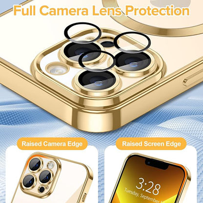 Coque MagSafe pour Apple iPhone 13 Pro Max, Techsuit, Luxury Crystal, Dorée