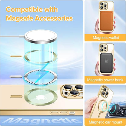 Coque MagSafe pour Apple iPhone 13 Pro Max, Techsuit, Luxury Crystal, Dorée