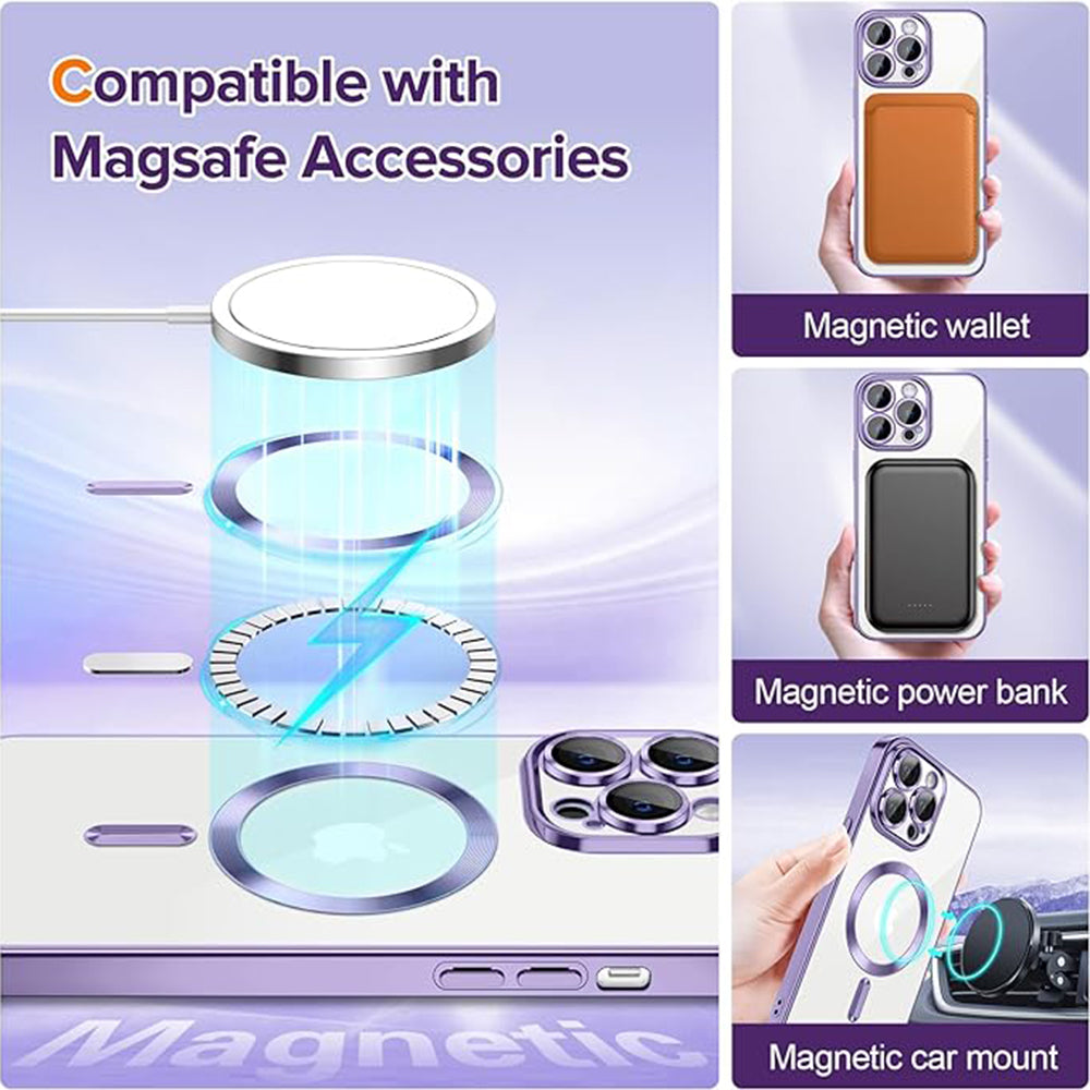 Coque MagSafe pour Apple iPhone 13 Pro Max, Techsuit, Luxury Crystal, Violet Clair