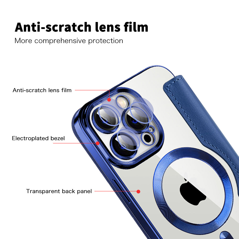 Custodia MagSafe per Apple iPhone 13 Pro Max, Techsuit, SmartMag Book, Blu