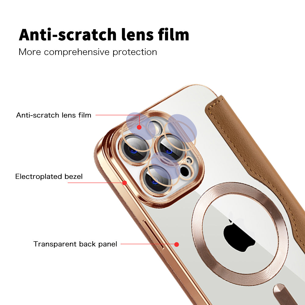 Custodia MagSafe per Apple iPhone 13 Pro, Techsuit, SmartMag Book, Marrone