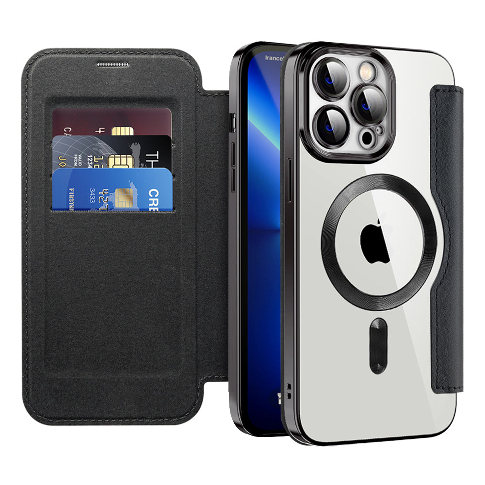 Custodia MagSafe per Apple iPhone 13 Pro, Techsuit, SmartMag Book, Nera