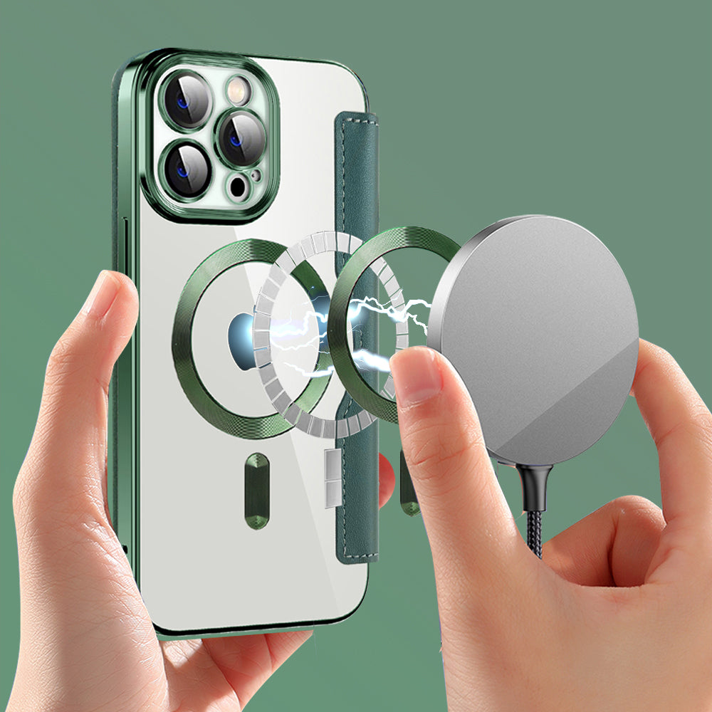 Custodia MagSafe per Apple iPhone 13 Pro, Techsuit, SmartMag Book, Verde