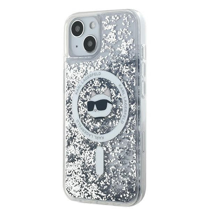 MagSafe Case for Apple iPhone 14, Karl Lagerfeld, Liquid Glitter Choupette's Head, Transparent