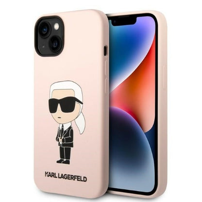 MagSafe Hülle für Apple iPhone 14, Karl Lagerfeld, Silicone Ikonik Karl, Rosa