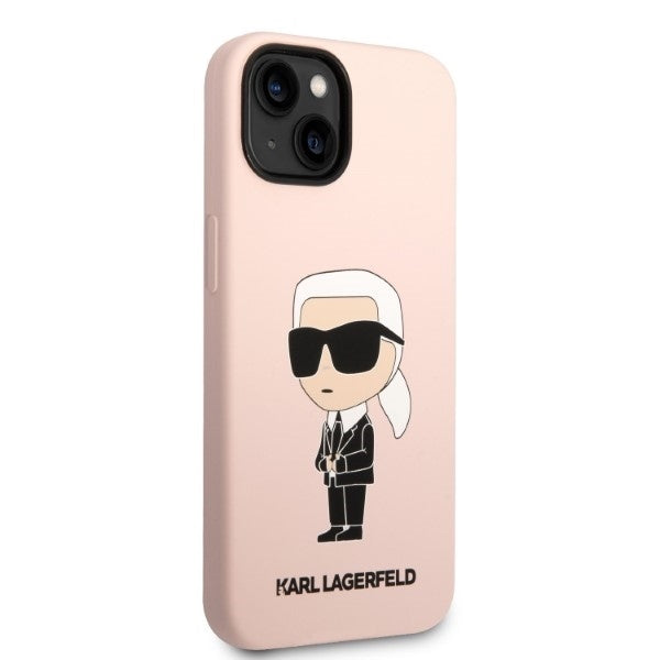MagSafe Hülle für Apple iPhone 14, Karl Lagerfeld, Silicone Ikonik Karl, Rosa