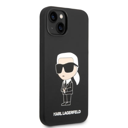 Custodia MagSafe per Apple iPhone 14 Plus, Karl Lagerfeld, Silicone Ikonik Karl, Nera