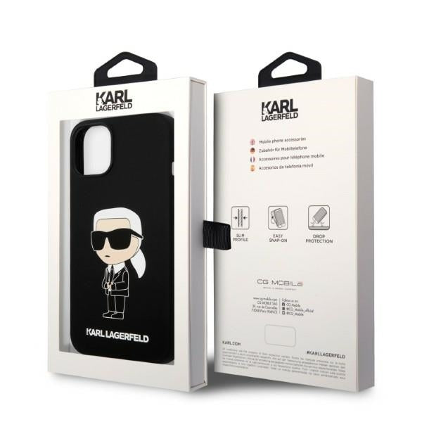 Custodia MagSafe per Apple iPhone 14 Plus, Karl Lagerfeld, Silicone Ikonik Karl, Nera