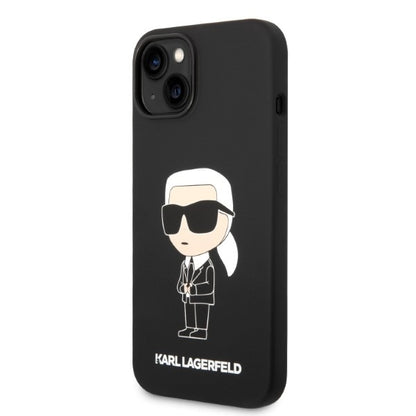 Custodia MagSafe per Apple iPhone 14 Plus, Karl Lagerfeld, Silicone Ikonik Karl, Nera