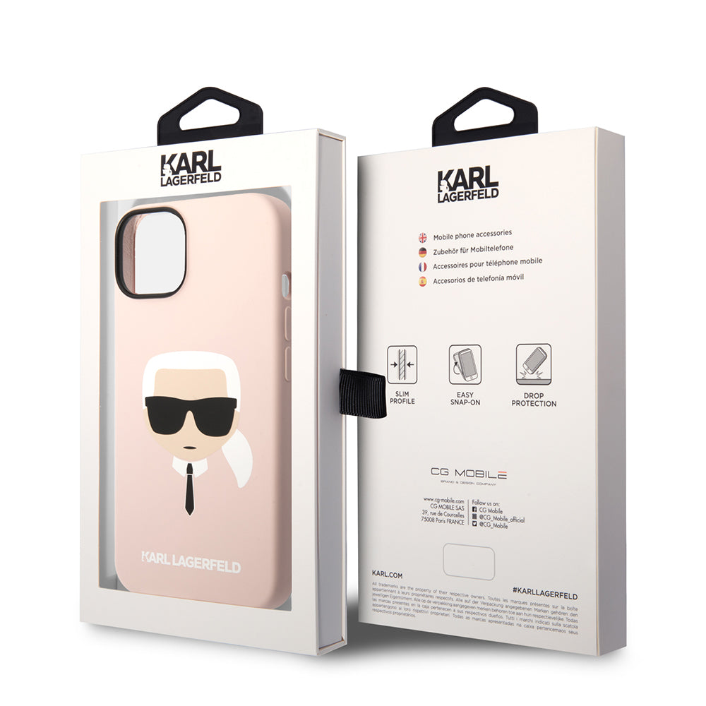 Custodia MagSafe per Apple iPhone 14 Plus, Karl Lagerfeld, Silicone Karl's Head, Rosa