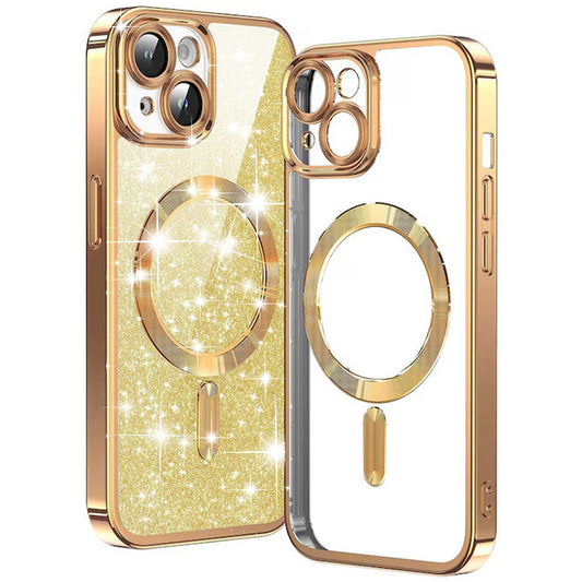 MagSafe-Hülle für Apple iPhone 14 Plus, Techsuit, Luxury Glitter, Gold