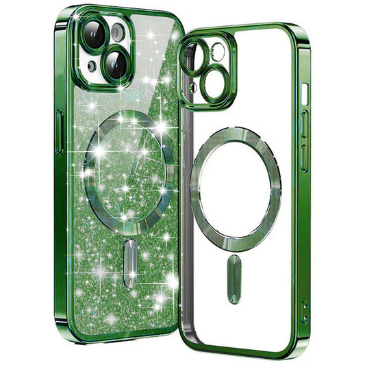 MagSafe-Hülle für Apple iPhone 14 Plus, Techsuit, Luxury Glitter, Dunkelgrün