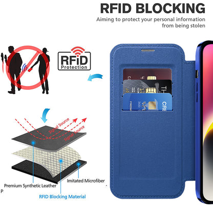 Coque MagSafe pour Apple iPhone 14 Plus, Techsuit, SmartMag Book, Bleue
