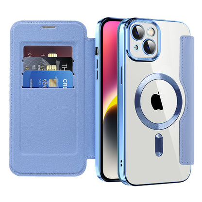 Coque MagSafe pour Apple iPhone 14 Plus, Techsuit, SmartMag Book, Bleu