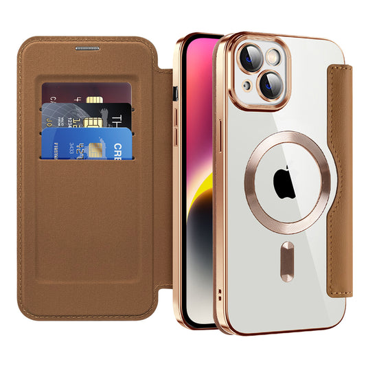 Coque MagSafe pour Apple iPhone 14 Plus, Techsuit, SmartMag Book, Marron