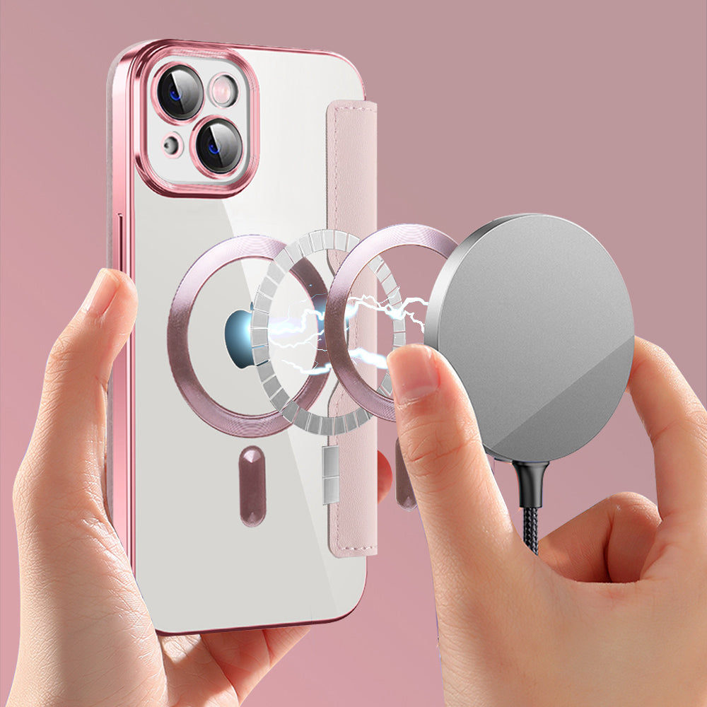 Coque MagSafe pour Apple iPhone 14 Plus, Techsuit, SmartMag Book, Rose