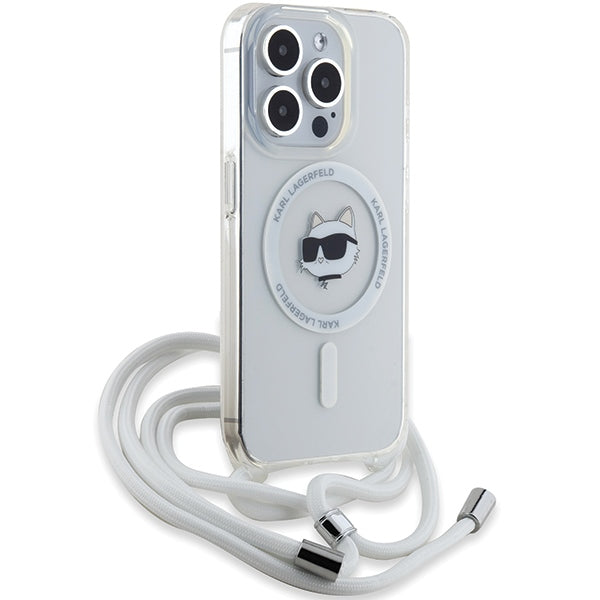 MagSafe Hülle für Apple iPhone 14 Pro, Karl Lagerfeld, IML Crossbody Choupette's Head with Strap, Transparent