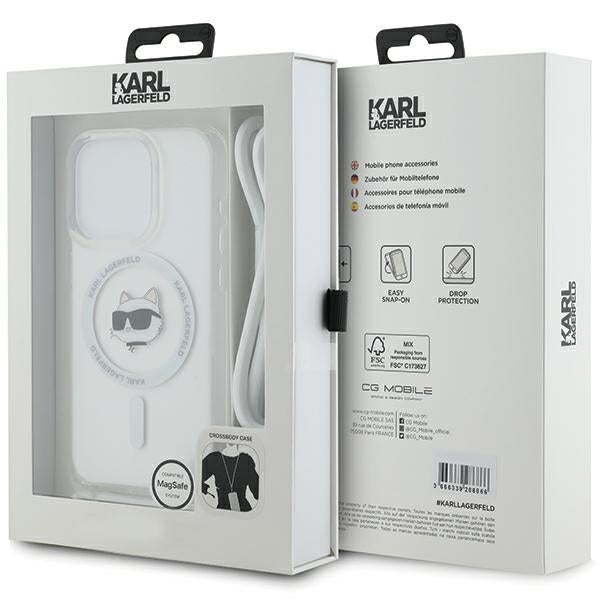 MagSafe Hülle für Apple iPhone 14 Pro, Karl Lagerfeld, IML Crossbody Choupette's Head with Strap, Transparent