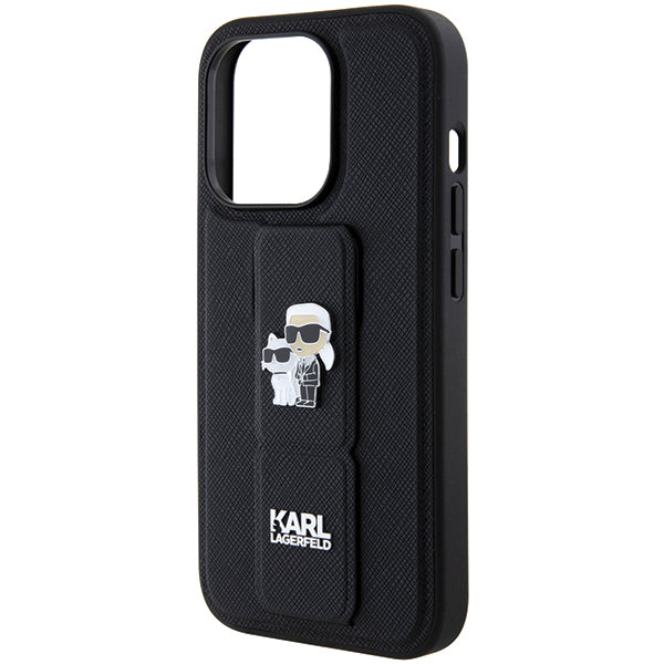 Custodia MagSafe per Apple iPhone 14 Pro, Karl Lagerfeld, Saffiano Gripstand Karl & Choupette, Nera