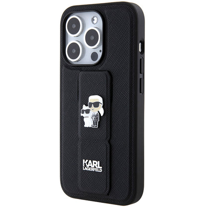 Custodia MagSafe per Apple iPhone 14 Pro, Karl Lagerfeld, Saffiano Gripstand Karl & Choupette, Nera