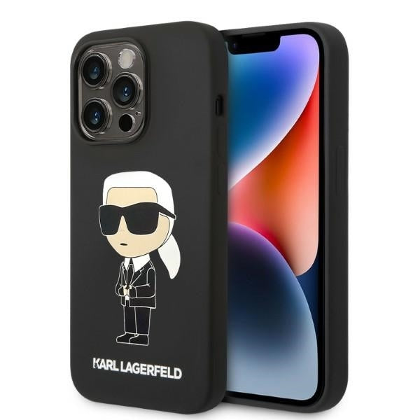MagSafe Hülle für Apple iPhone 14 Pro, Karl Lagerfeld, Ikonik Karl Silikon, Schwarz