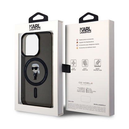 Custodia MagSafe per Apple iPhone 14 Pro Max, Karl Lagerfeld, IML Ikonik Karl, Nera