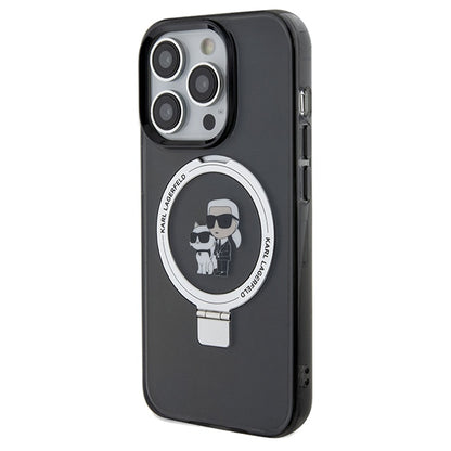 Coque MagSafe pour Apple iPhone 14 Pro Max, Karl Lagerfeld, Ring Stand Karl & Choupette, Noire
