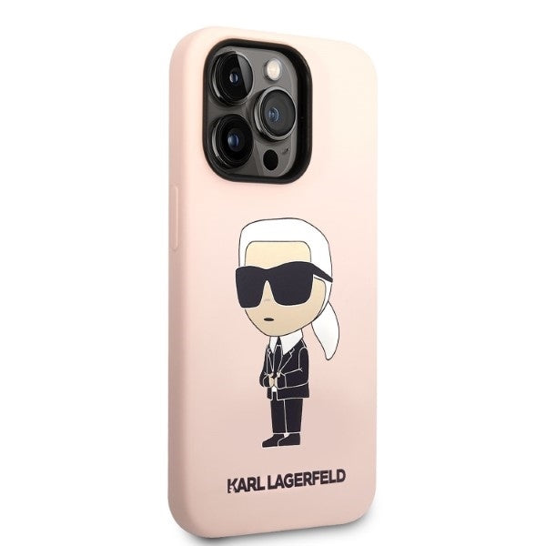 Coque MagSafe pour Apple iPhone 14 Pro Max, Karl Lagerfeld, Silicone Ikonik Karl, Rose